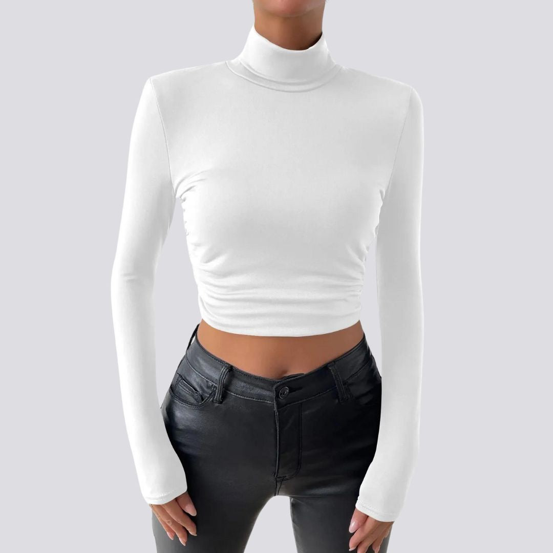 Elegant long-sleeved crop top with turtleneck