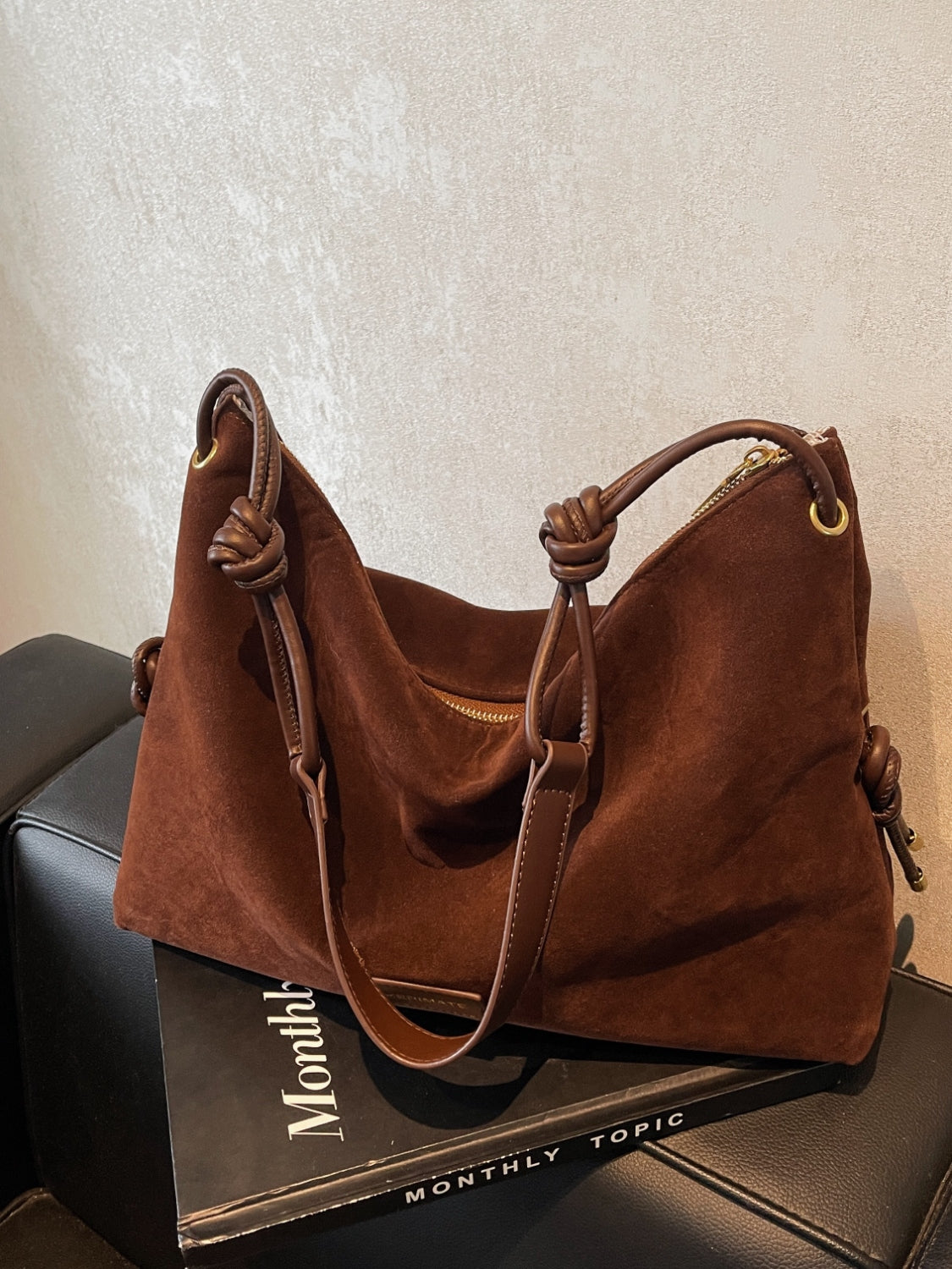 Large handbag in suede