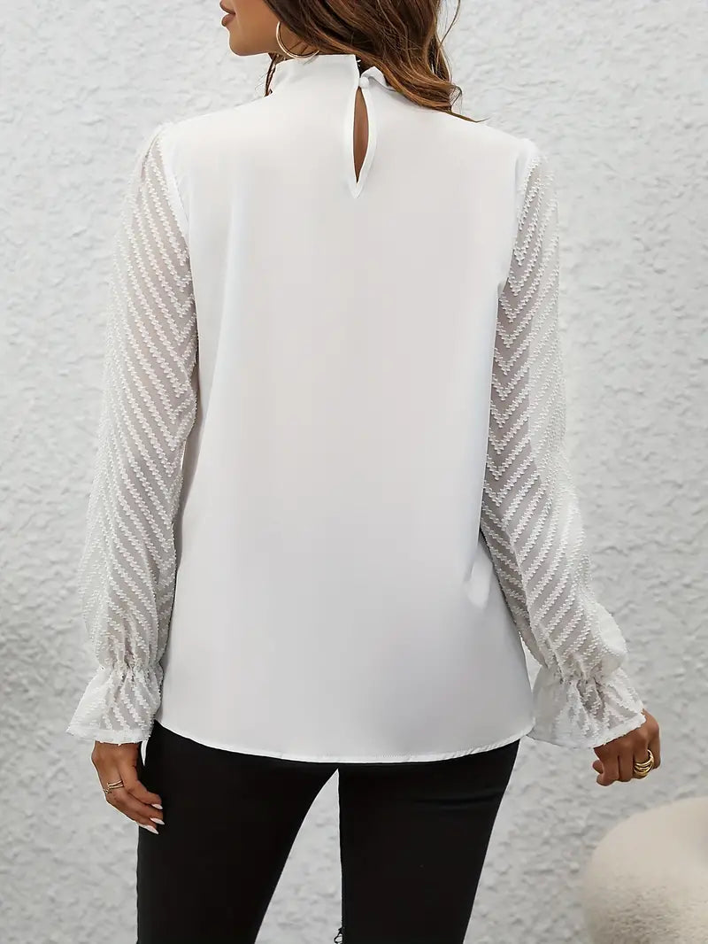 Chic pleated top with mesh sleeves for women