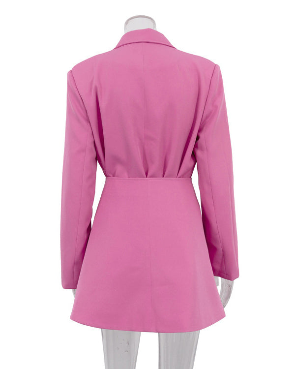 Caterina - Solid Color Lapel Blazer and Girdle Suit