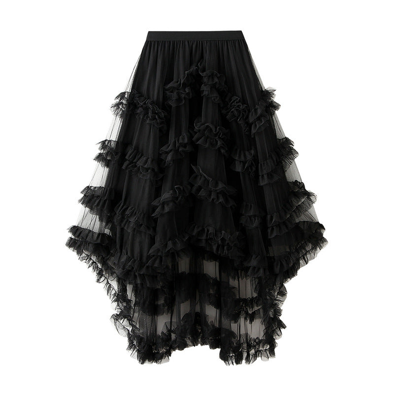 Elegant Elastic Waist Fee Mesh Skirt