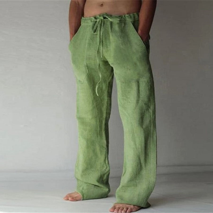 Leisure trousers made of linen, single-coloured, for men