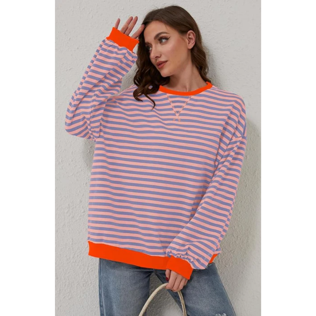 Buckly | Winter Striped Oversized Sweatshirt For Women