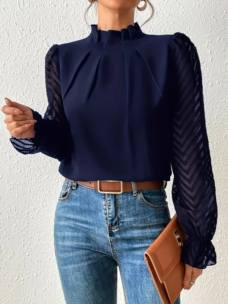 Chic pleated top with mesh sleeves for women