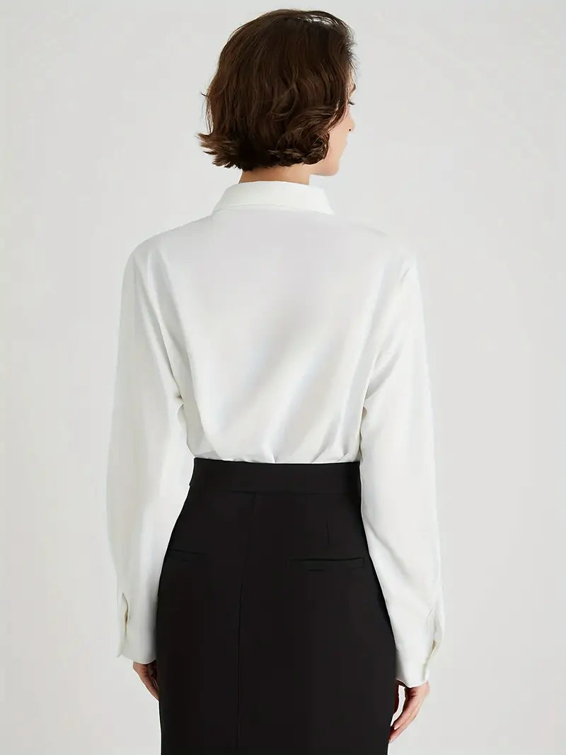 Elegant stand-up collar blouse with concealed button placket