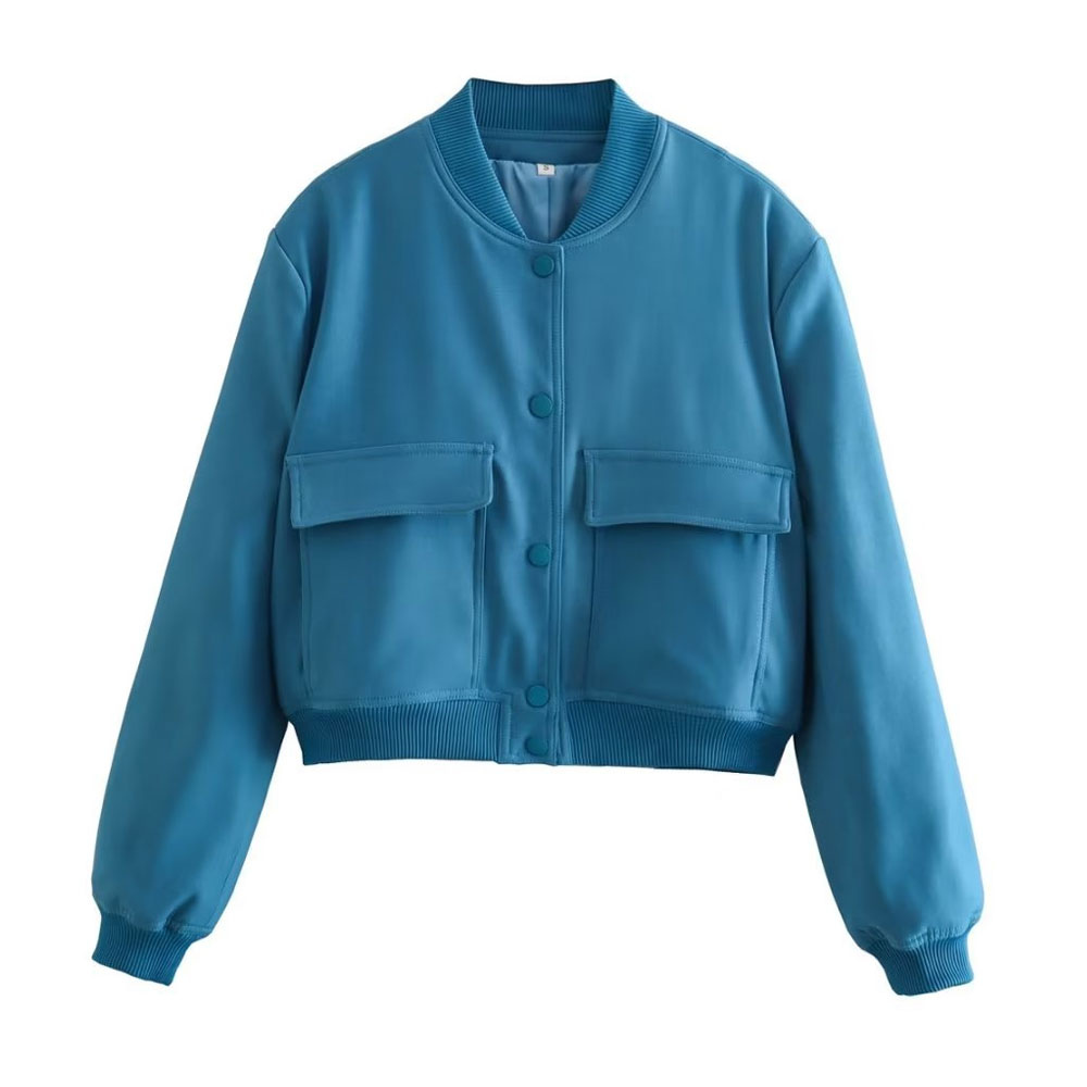 Stylish bomber jacket with ribbed hem and press stud fastening