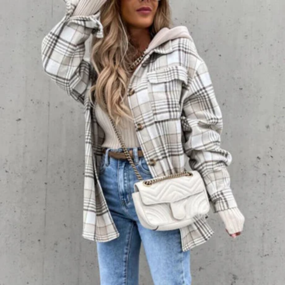 Hannah | Winter Plaid Long Hooded Jacket For Women