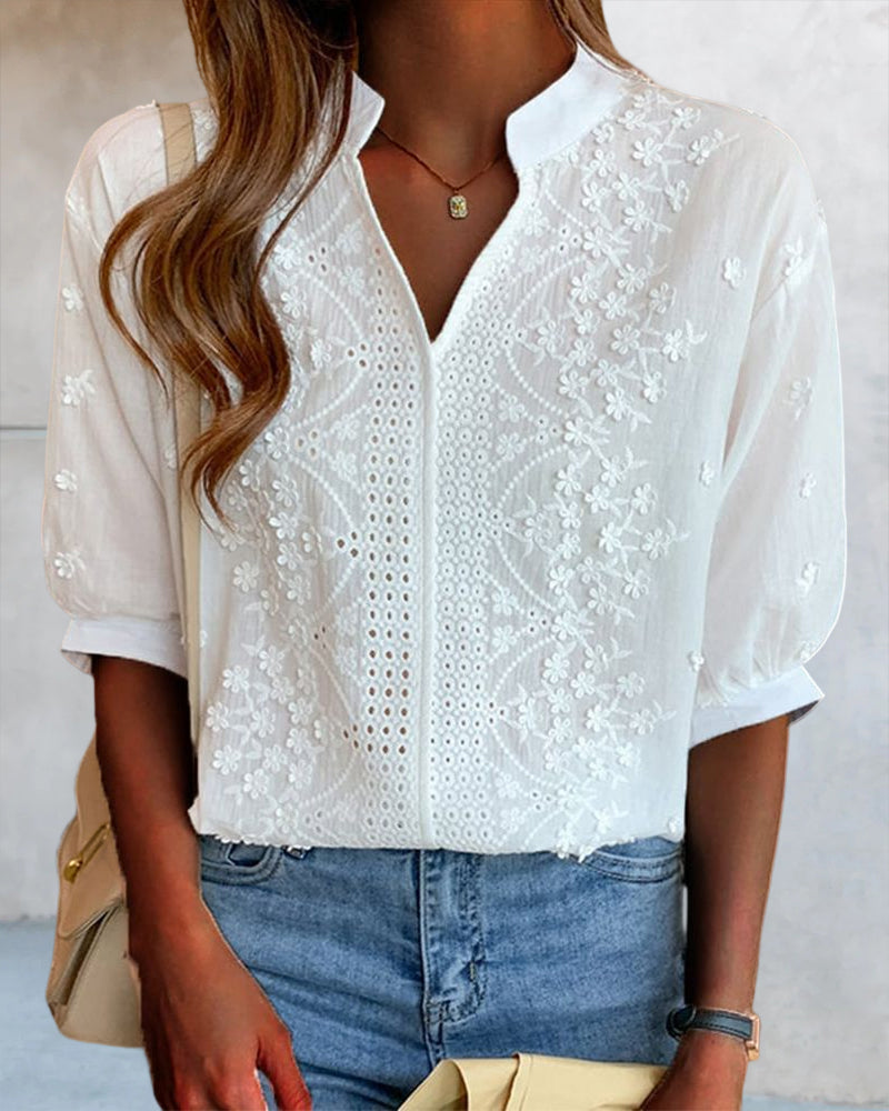 White blouse with puff sleeves