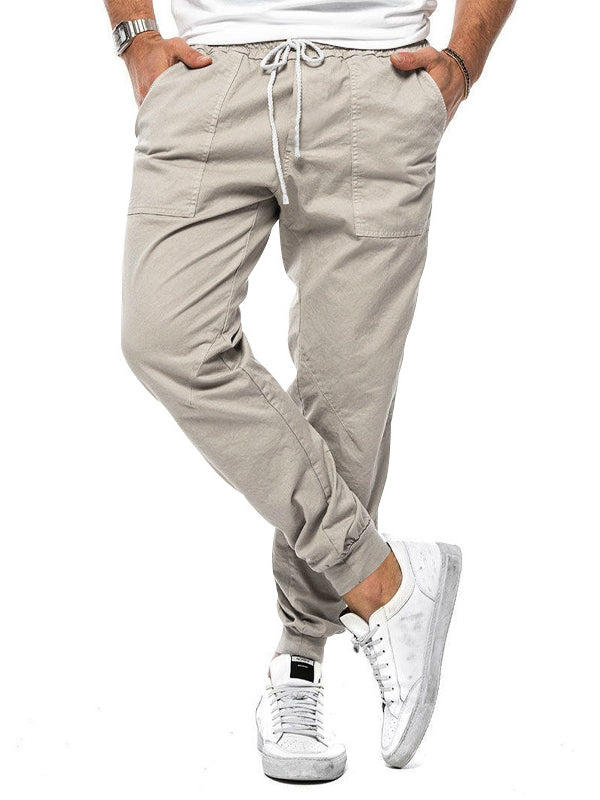 Men's elastic casual pants with drawstring for men