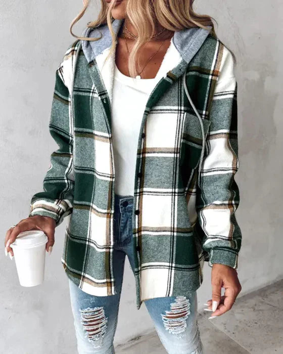 Checked coat with hood