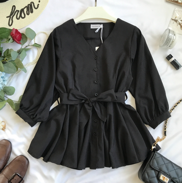 Elegant shirt with lantern sleeves Blouse Female