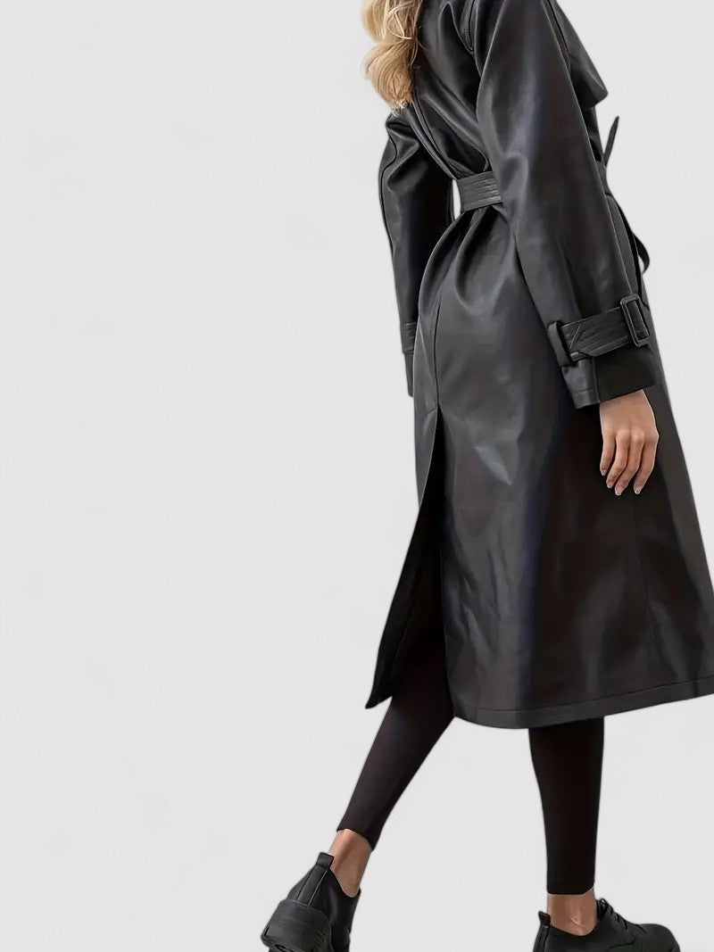 Ancien | Women's Stylish Leather Trench Coat with Belt