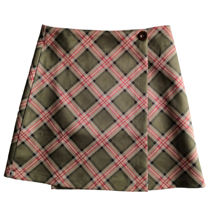 Stylish Retro Slim Checked High Waist A-Line Hip Skirt