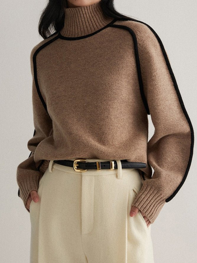 Coffee-coloured jumper with a high neckline