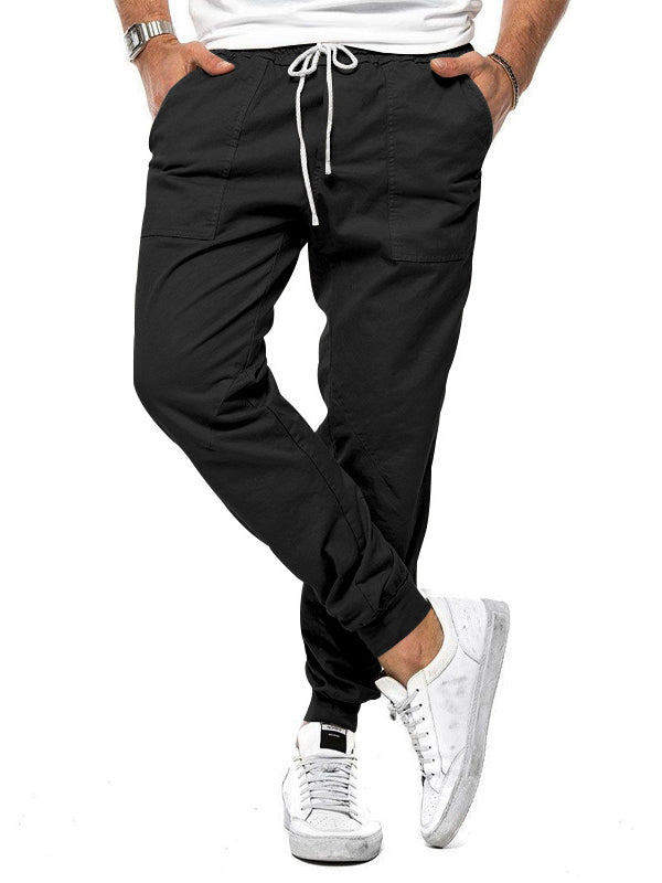 Men's elastic casual pants with drawstring for men