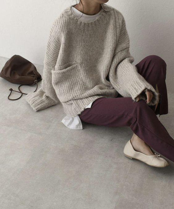 Oversized Sweater with Ivory Pocket Front