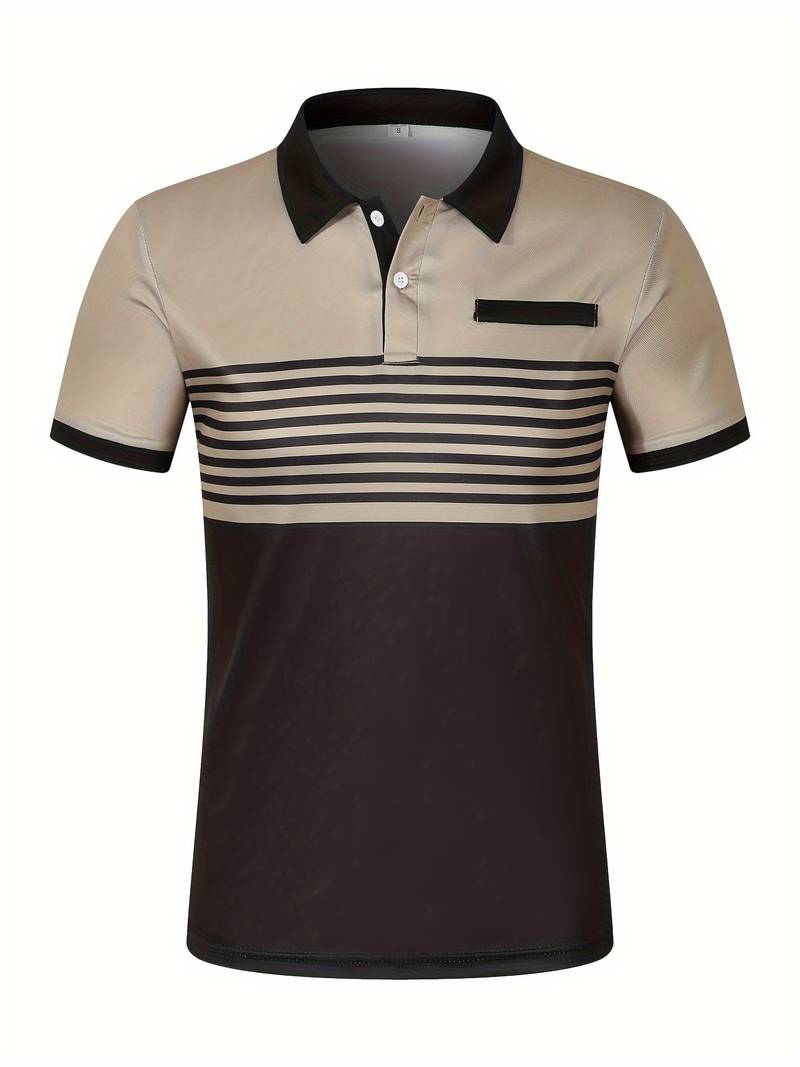 Casual Short Sleeve Striped Polo Shirt For Men