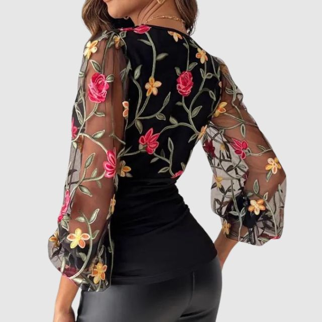 Blouse with embroidered transparent sleeves