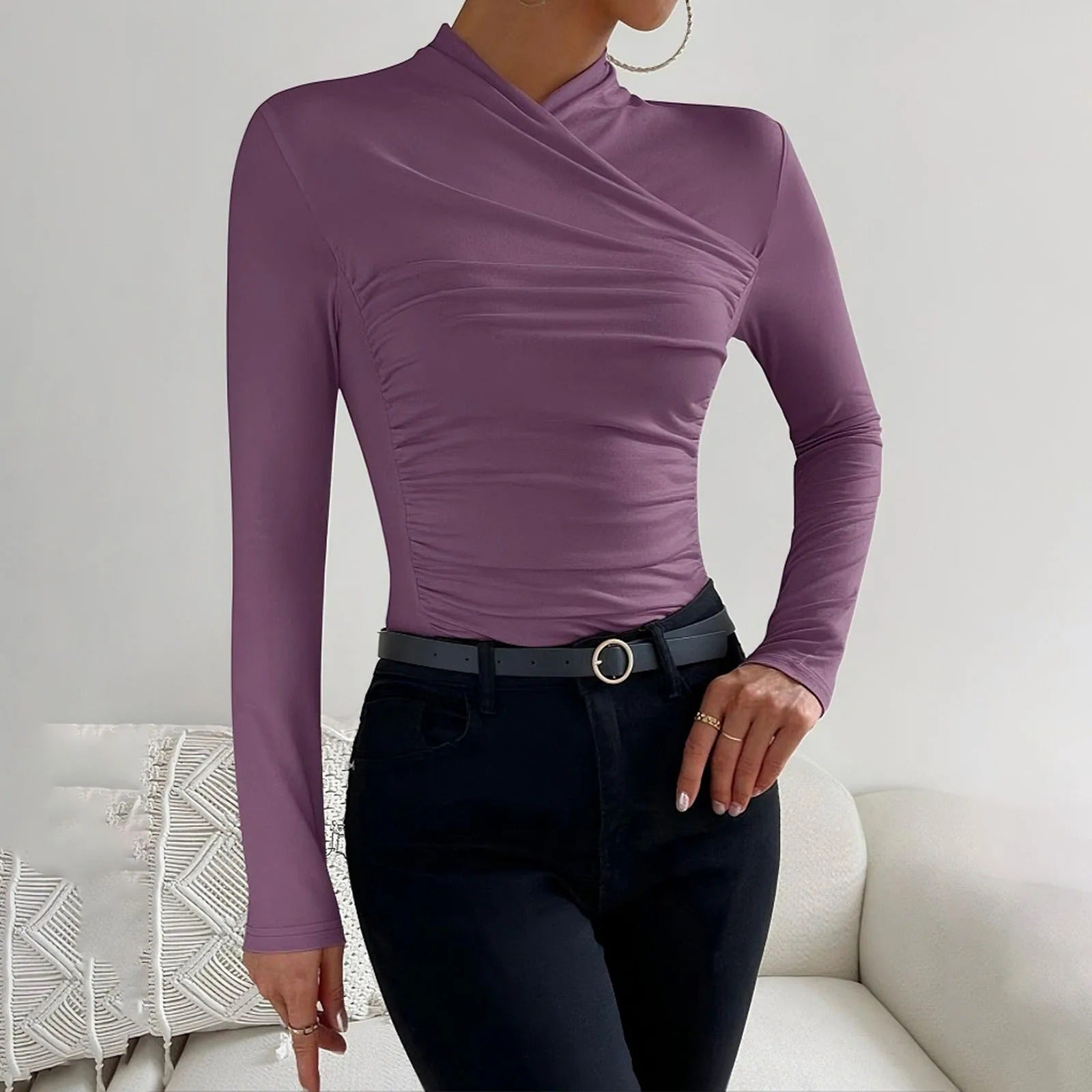 Elegant Ruched Wrap Tight Long Sleeve for Women