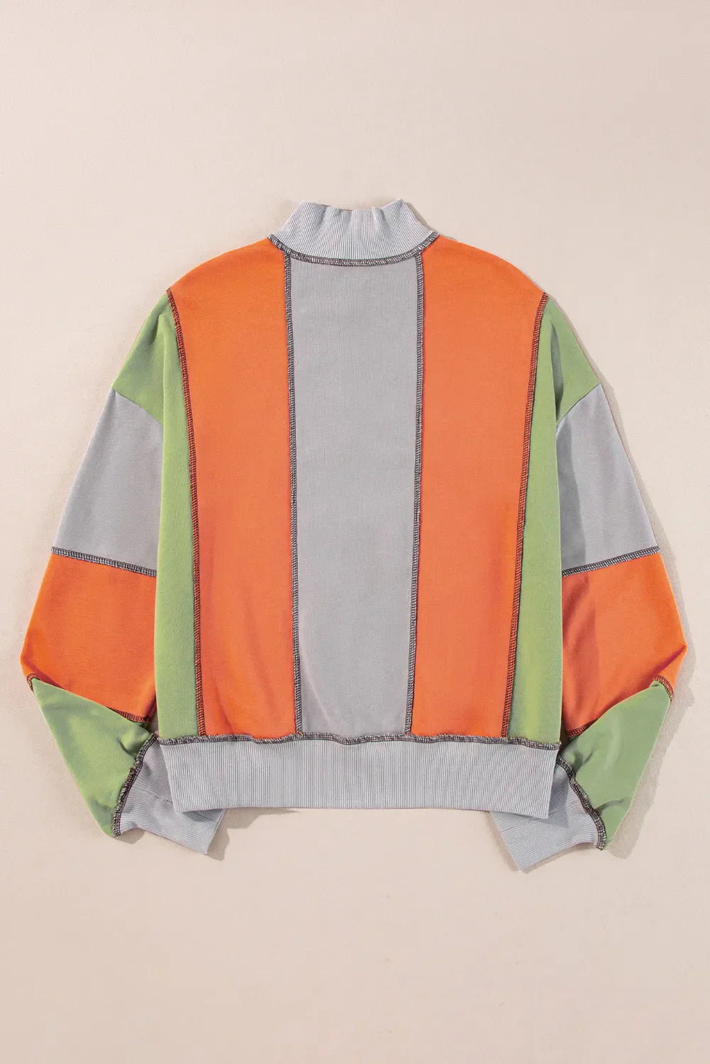 Full Size Exposed Seam Colour Block Long Sleeve Sweatshirt