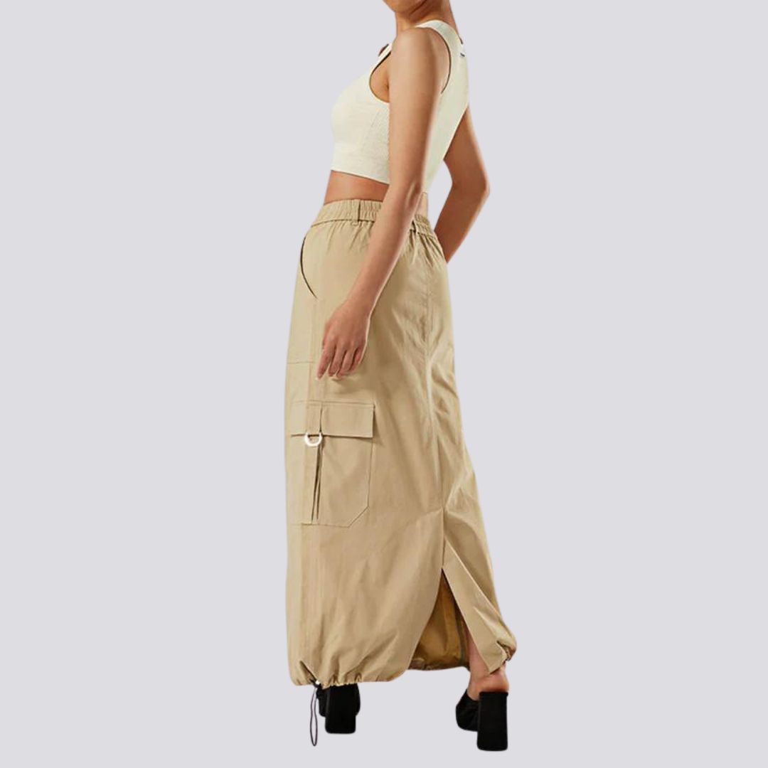 Casual cargo skirt with drawstring and flap pockets