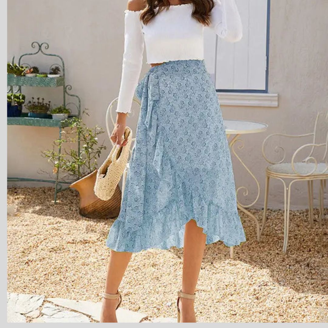 Flowing midi skirt with lace overlay