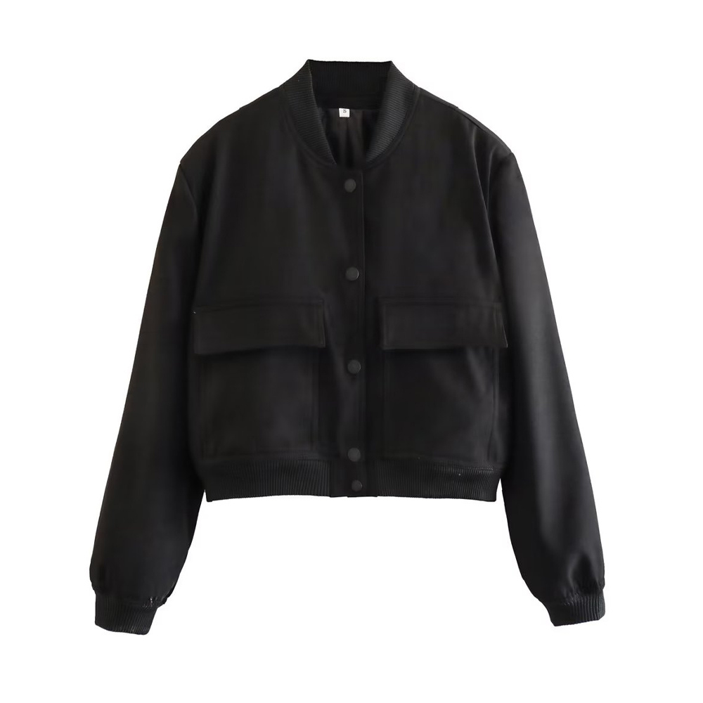 Stylish bomber jacket with ribbed hem and press stud fastening