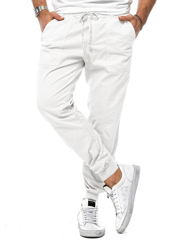 Men's elastic casual pants with drawstring for men