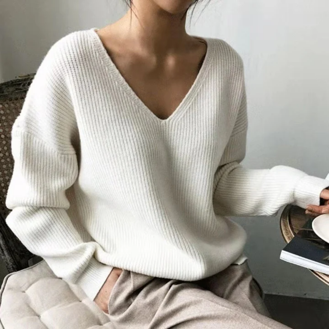 Rozy | Winter V Neck Ribbed Sweater For Women