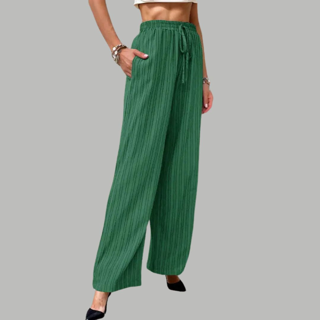 Pleated wide trousers with drawstring