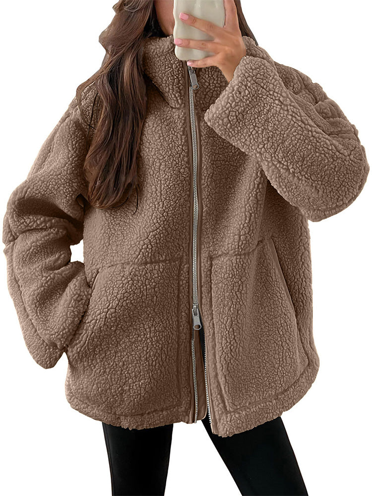 Cozy women's Sherpa fleece jacket with zipper