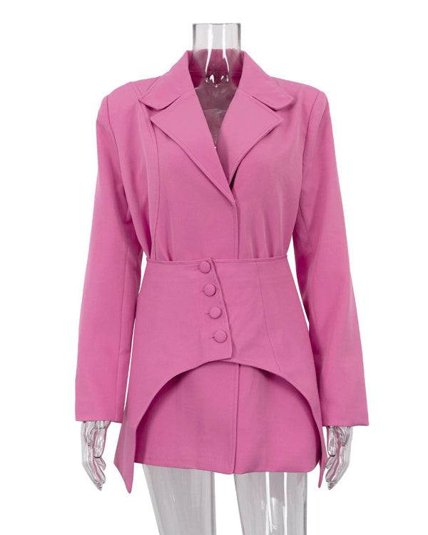 Caterina - Solid Color Lapel Blazer and Girdle Suit