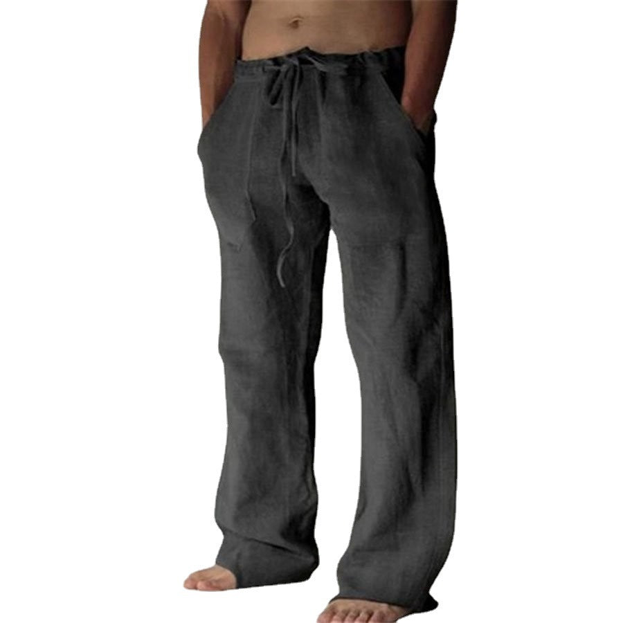 Leisure trousers made of linen, single-coloured, for men