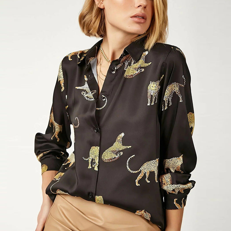 Classy leopard lapel ladies blouse