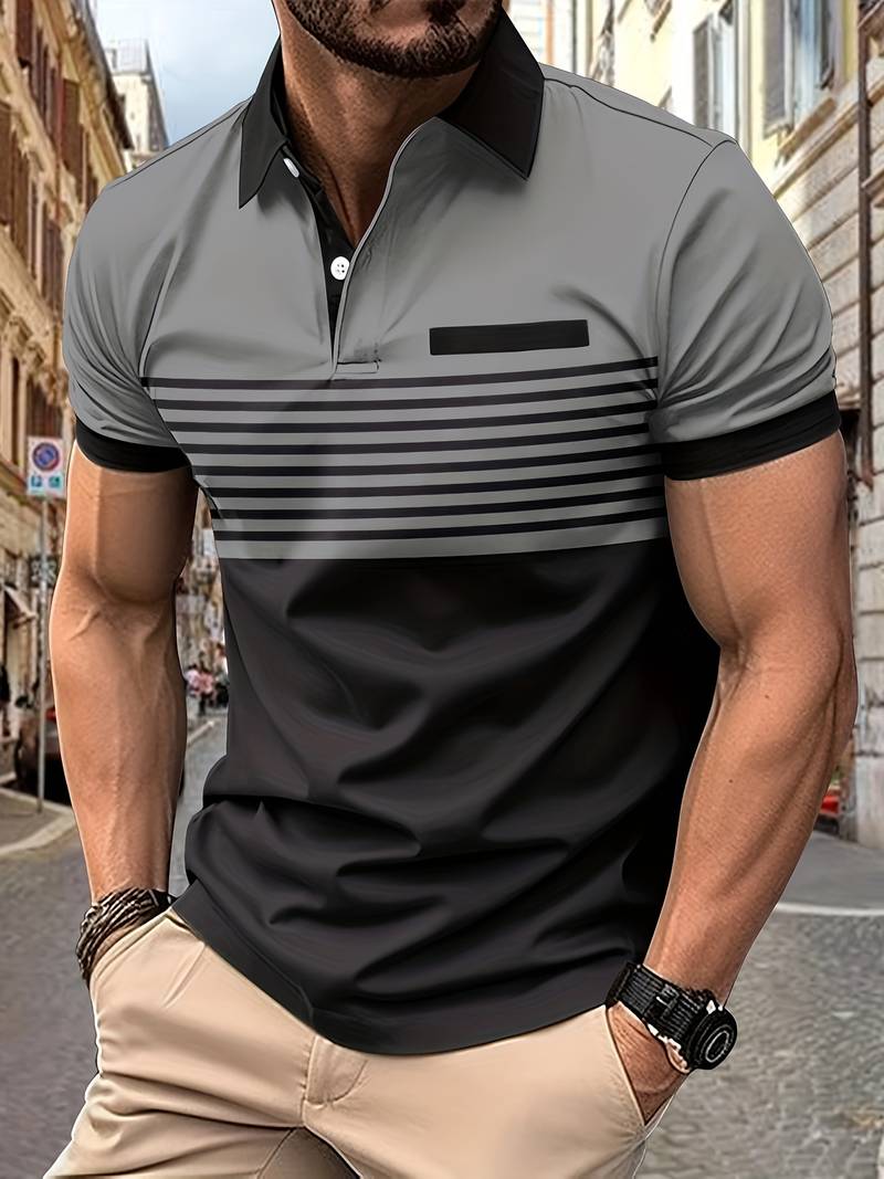 Casual Short Sleeve Striped Polo Shirt For Men