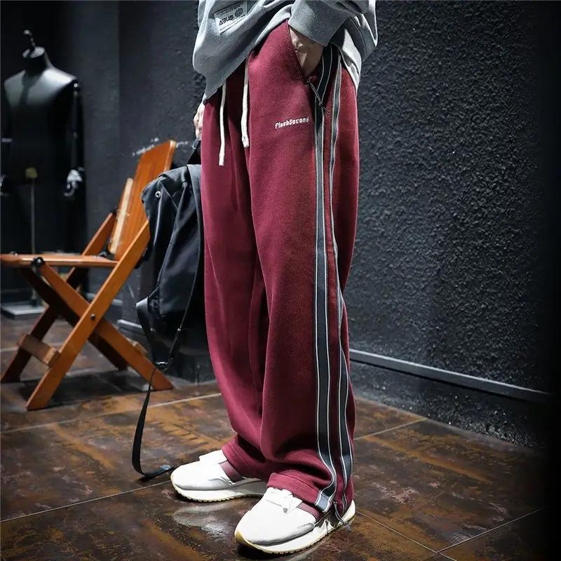 Casual velvet sweatpants with stripes