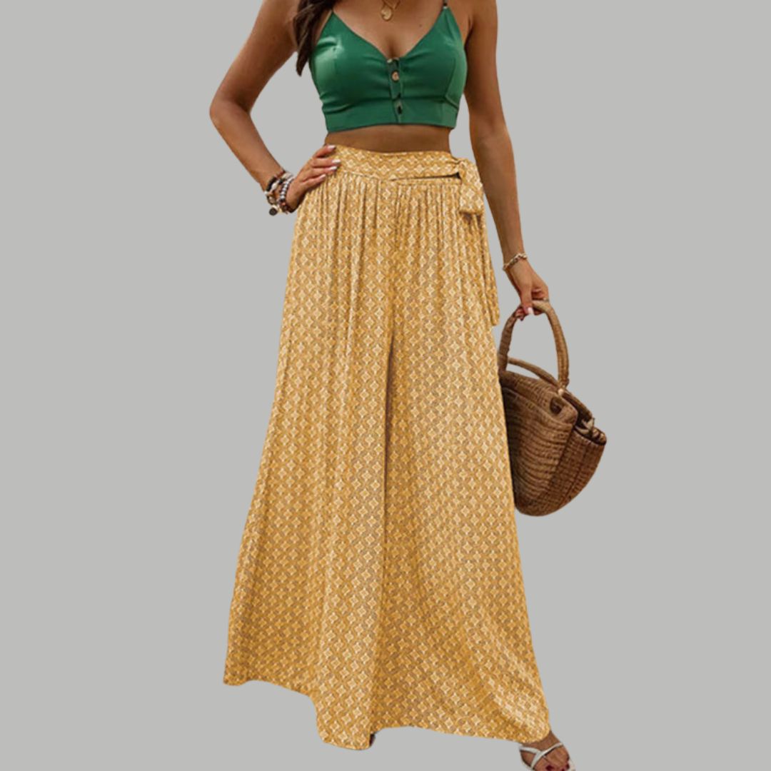 High-waisted wide trousers with print pattern