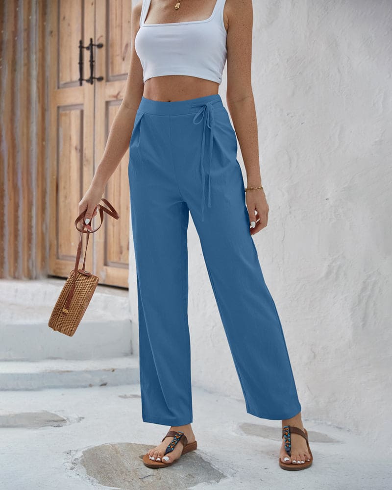 Solid-coloured trousers with high waist