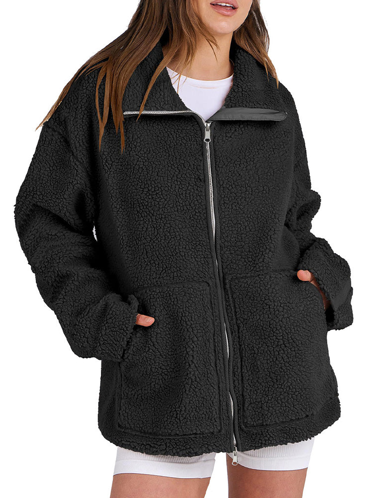 Cozy women's Sherpa fleece jacket with zipper