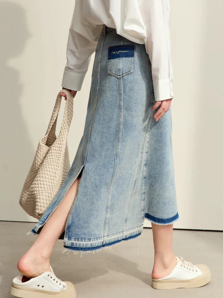 Casual long cotton denim skirt