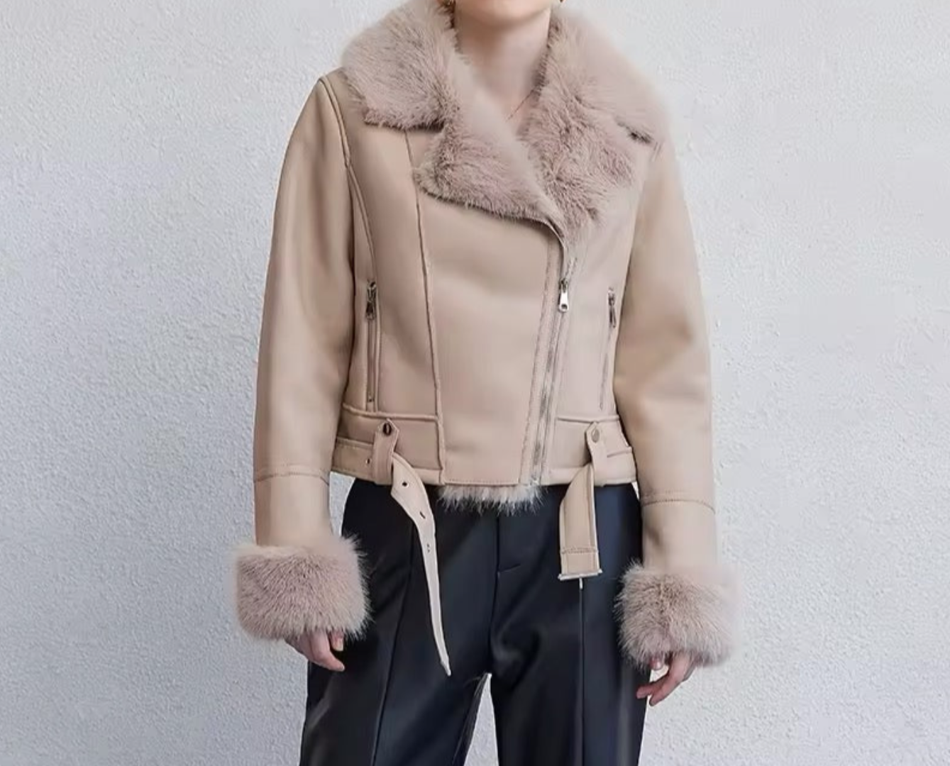 Women's Stylish Leather Puffer Coat