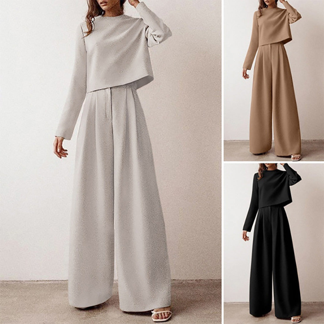 Cropped Long Sleeve and Wide Leg Pants Set