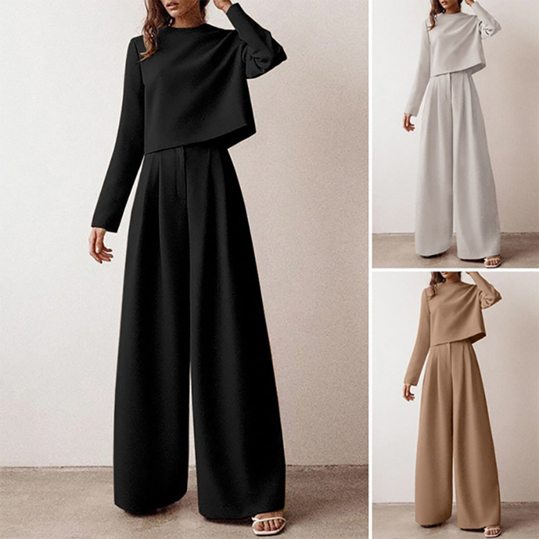 Cropped Long Sleeve and Wide Leg Pants Set