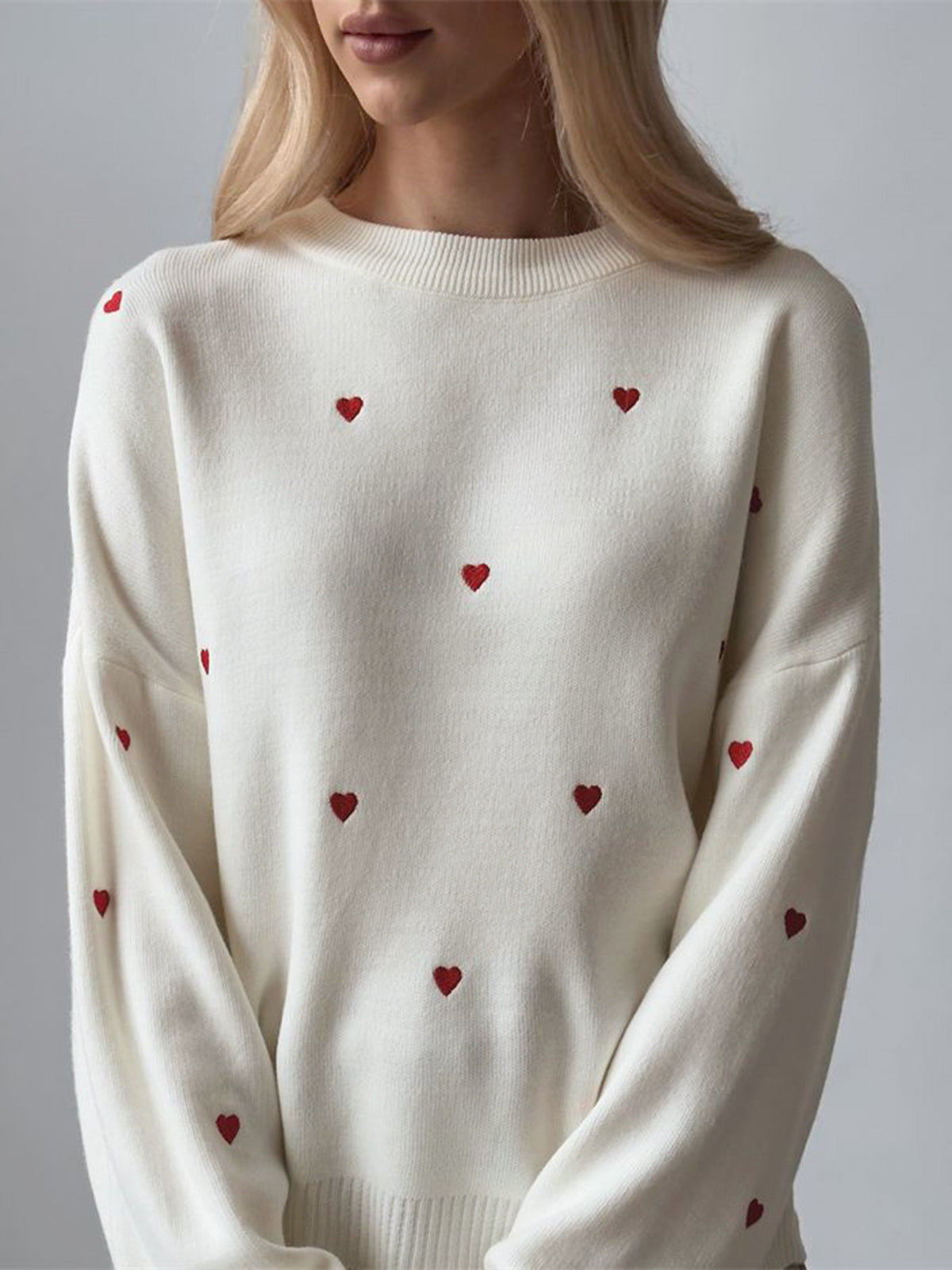 Embroidered Heart Oversized Knit Sweater