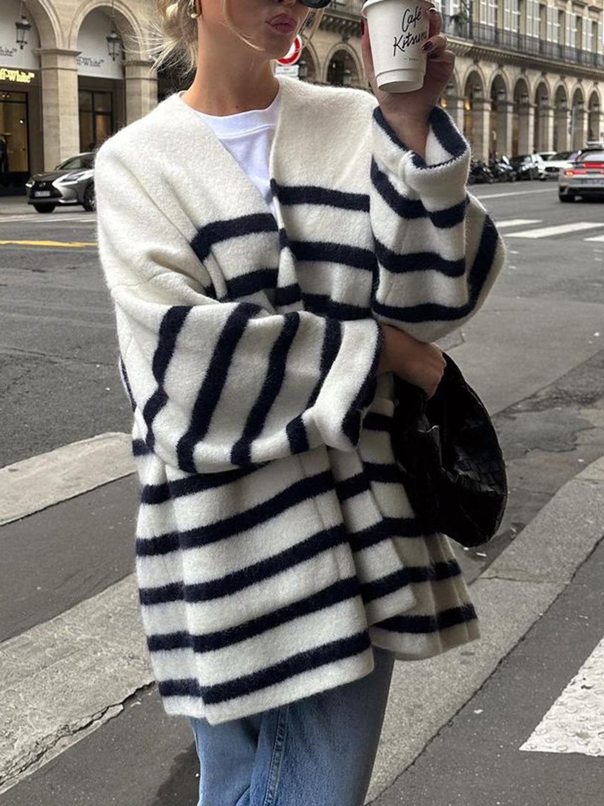 Knit Oversized Stripe Pocket Cardigan