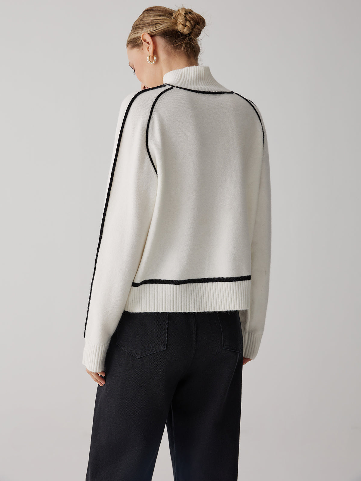 Contrast Turtleneck Long Sleeve Sweater