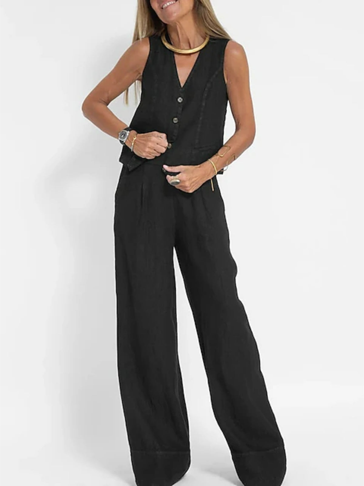 Erika - Elegant sleeveless vest and pant set