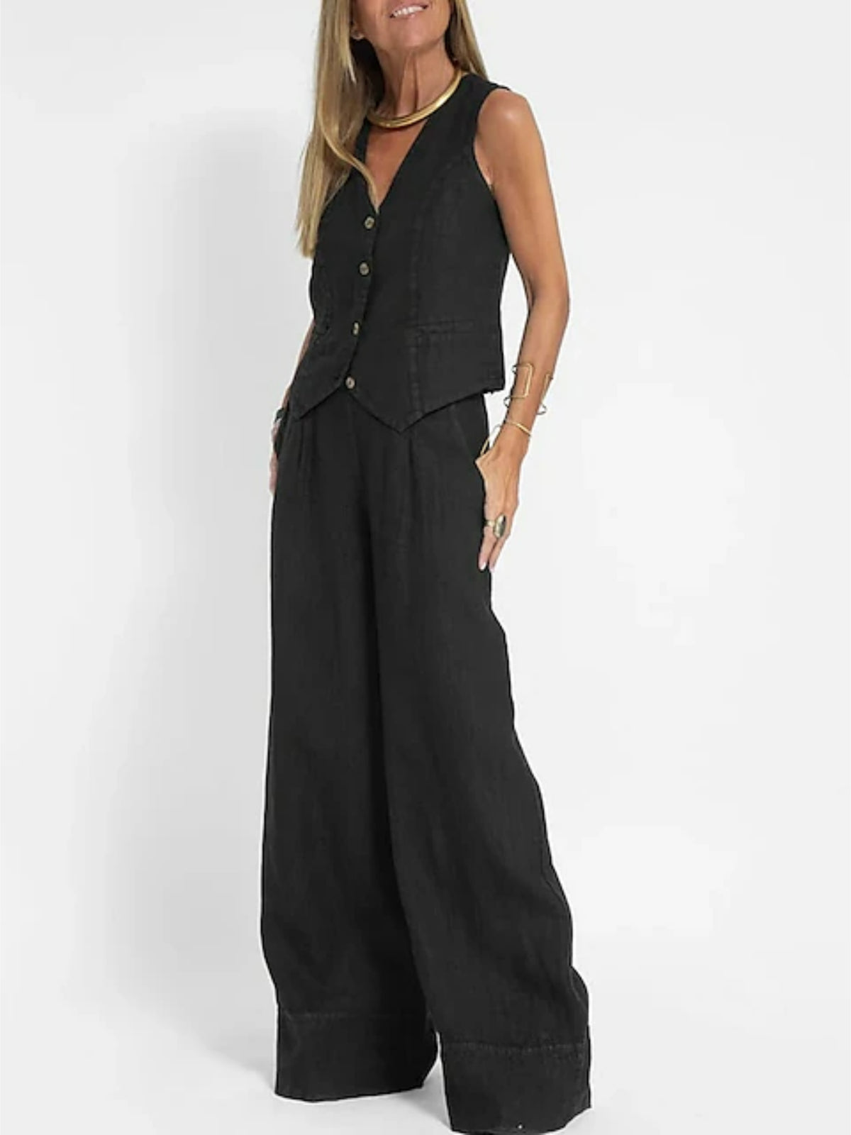 Erika - Elegant sleeveless vest and pant set