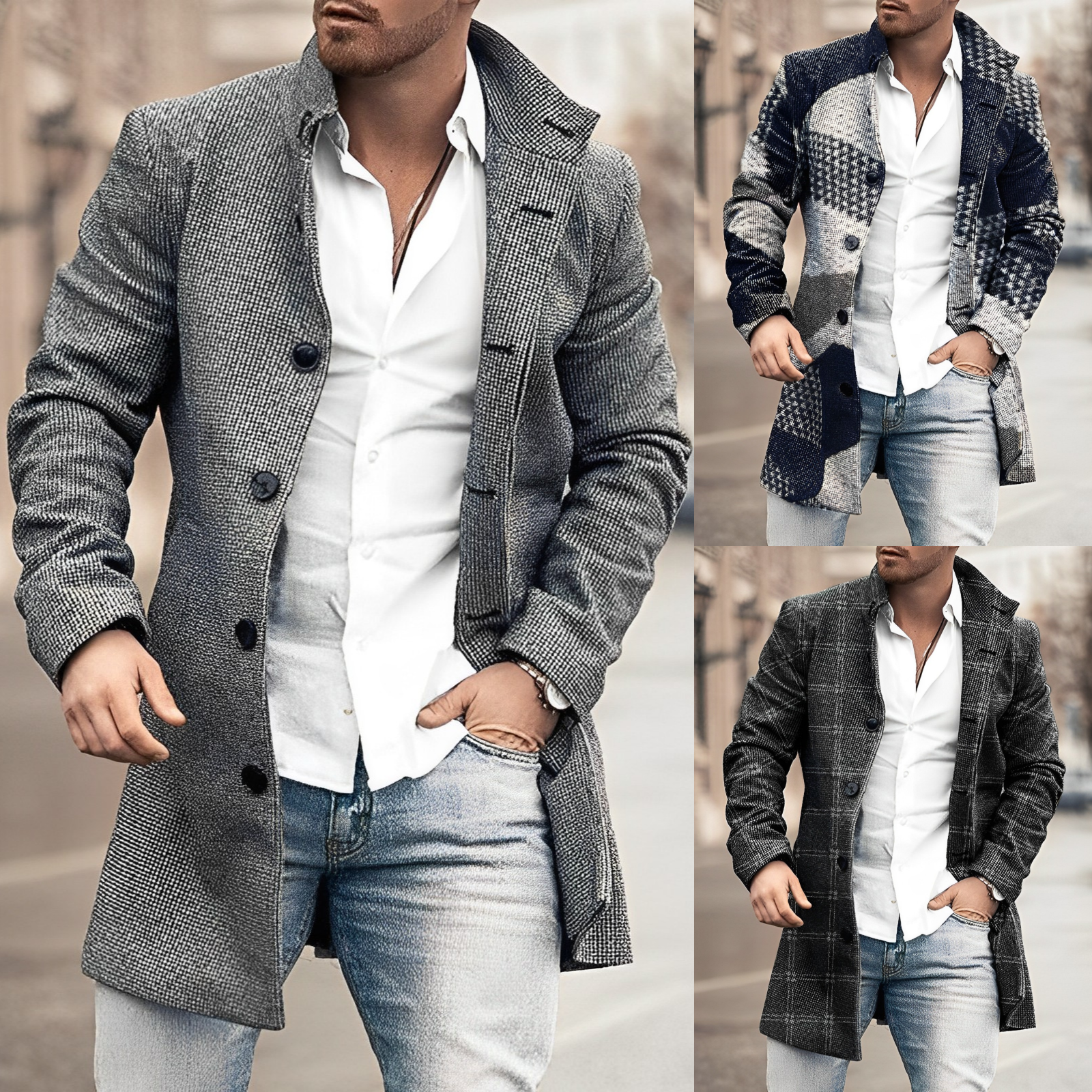 Men's wool coat with fashionable buttons