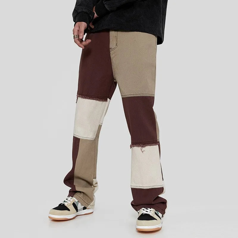 Two-coloured trousers with straight cut and panels